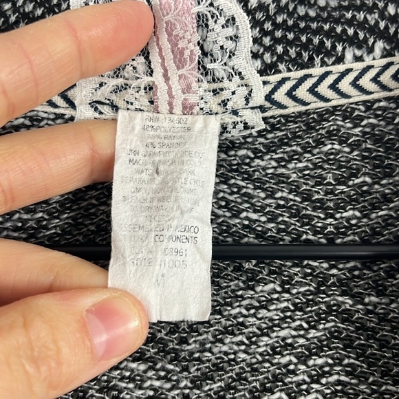 Mauve Black White Open Front Ruched Sleeve Cardigan Sweater Womens Size M - Picture 7 of 7